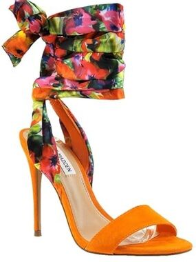 Steve Madden Oasis Orange Suede Stiletto with Multicolor Floral Wrap